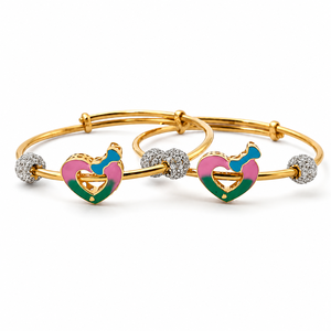 Brazalete de Oro Amarillo de 18K con Dijes de Corazón y Cuentas de Diamantes, Esmalte Colorido, Alto Brillo, Joyería de Regalo para Mujer - Product Image 5