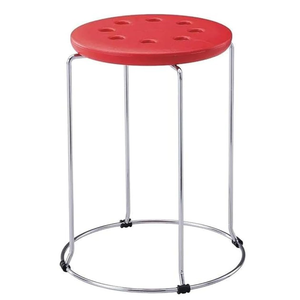 Taburete Redondo Rojo Moderno con Estructura de Acero Inoxidable para Cocina, Uso Interior, Mueble Decorativo Resistente - Product Image 5