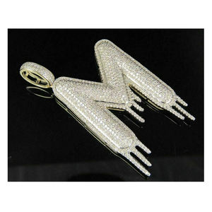 Collar de Plata 925 Bañado en Oro con Letra Inicial Personalizada, Diseño Goteado, con Moissanita, Joyería Fina de Moda - Product Image 1