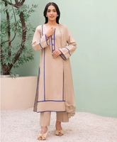 Robe longue beige en coton avec bordure bleue pour femme, style décontracté Inde-Pakistan, coupe ample, toutes saisons