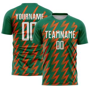 Camiseta de Fútbol Personalizada Verde para Hombre con Patrón de Rayos, Nombre del Equipo y Número, Ropa Deportiva Transpirable - Product Image 1