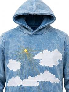 เสื้อฮู้ดดี้ฮิปฮอปทรงโอเวอร์ไซส์ลายปักเมฆดวงอาทิตย์ สไตล์วินเทจ ผ้าฝ้ายฟลีซหนานุ่ม ระบายอากาศได้ดี ขายดี - Product Image 3