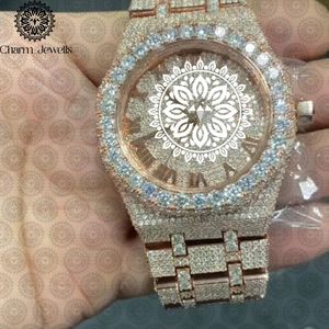 Charm Jewells Montre de luxe pour femme en acier inoxydable, boîtier rond de 40 mm, lunette sertie de diamants, quartz analogique, fermoir pliant - Product Image 1