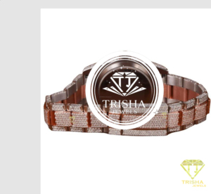 Bracelet de montre de luxe bicolore or rose et or blanc avec diamants Moissanite et design à maillons entièrement sertis - Product Image 1