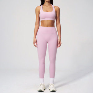 Custom Logo Brushed Yoga Set Tight Fit Quick Dry <b>Bra</b> Mid Waist Shorts Fitness Outfit Breathable Outdoor Running Workout Wear - Product Image 1