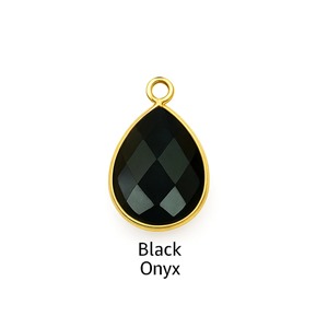 Natural Black Onyx Faceted Pear-Shaped Gemstone Pendant 15x20mm <b>Rose</b> Gold Plated Bezel Set Birthstone Charm for Jewelry Making - Product Image 1