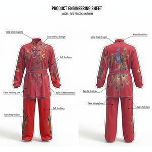 Uniforme de Artes Marciales Rojo Tradicional con Bordado a Mano de Pedrería Personalizado, Traje de Kung Fu y Karate Moderno y Elegante, OEM ODM - Product Image 2