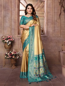 Green Banarasi Silk Paithani <b>Saree</b> Self Embroidered Indian Ethnic Wear Women Wedding Diwali Party Floor-Length Sun Protection - Product Image 4