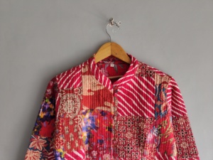 Women's Quilted <b>Patchwork</b> <b>Jacket</b> Mandarin Collar Full Sleeves Cotton Eco-Friendly Breathable Autumn Style Regular Length Covered - Product Image 4