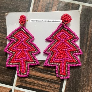 FAIZA CRAFT Handmade Zinc Alloy <b>Braided</b> Embroidery Earrings with Christmas Tree Design Green <b>Pink</b> Colors for Party Use - Product Image 1