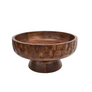 Mango Wood Round Serving Bowl Walnut Colour Medium Size Decorative and <b>Dinnerware</b> Bow Handmade in Bulk - Product Image 6