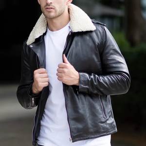 Nueva chaqueta negra RTS con logotipo personalizado para hombre, con cuello de piel, estilo vintage, chaqueta de cuero para hombre, chaqueta streetwear, chaqueta de invierno de alta calidad - Product Image 6