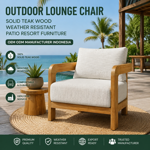 Chaise longue d'extérieur scandinave en teck massif avec coussin imperméable résistant aux intempéries, mobilier pour hôtel et villa, OEM ODM - Product Image 1