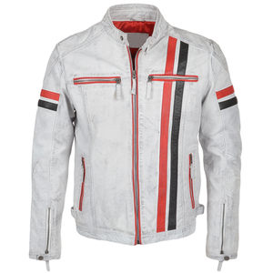 Blouson de moto en cuir noir pour homme, manches longues, impression réfléchissante, respirant, style color block, toutes saisons - Product Image 6