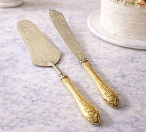 Elegant Gold Plated Cake Server Set Ornate Handle Wedding <b>Flatware</b> Dishwasher Safe Metal Cutlery - Product Image 3