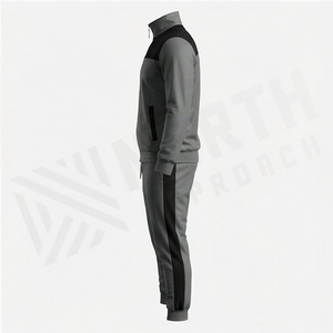 Survêtement gris pour homme avec blocs de couleur, fermeture éclair intégrale, col montant, vêtements de sport décontractés avec poches latérales, respirant, en polyester et coton, pour l'automne - Product Image 3