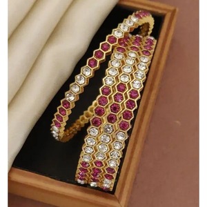 Elegant Designer Gold Plated <b>Bangle</b> <b>Bracelet</b> Dual Tone Textured Pattern Metal Craft Jewelry for Women Traditional Ethnic Wear - Product Image 4