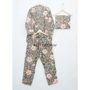 Elegante Conjunto de Pijama para Mujer, 100% Algodón Puro, Estampado Digital, Cintura Elástica Suave, Transpirable, Manga Larga - Product Image 3