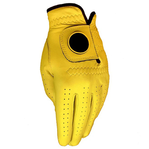Guante de Golf de Piel Cabretta Suave y Transpirable con Colores y Logotipo Personalizados, Amarillo, para Mano Izquierda, Perforado, con Velcro, Dedos Completos, Deportivo - Product Image 1