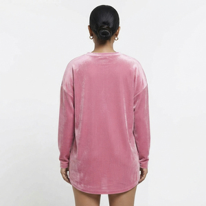T-shirt en velours à manches longues pour femme avec logo personnalisé, de haute qualité, uni, extensible, doux, décontracté, vêtements de mode en gros - Product Image 2