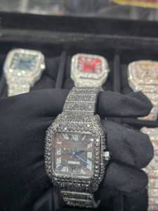 Reloj de Lujo Mecánico Personalizado para Hombre, Diseño Cuadrado con Diamantes Moissanite VVS Premium, Acero Inoxidable, Estilo Hip Hop Blanco - Product Image 3