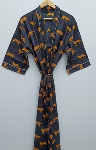 Robe kimono imprimée tissée pour homme, col en V, en coton, longue, style japonais, grande taille - Product Image 3
