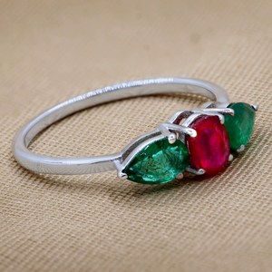 Natural Ruby <b>Emerald</b> Gemstone Prong-Set Engagement <b>Ring</b> Solid 925 Sterling <b>Silver</b> Handmade Women Children's Wedding Party <b>Ring</b> - Product Image 6
