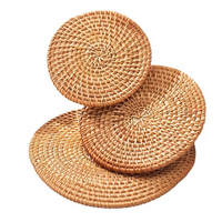 Assiettes en rotin naturel vietnamien, style floral/classique, motif circulaire, faites à la main, écologiques, décoration de vacances, cadeau