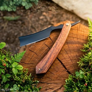 Rasoir à lame droite avec manche en bois, lame en acier au carbone de 0,6 mm d'épaisseur, bouton de réglage du pouce, pliable - Product Image 2