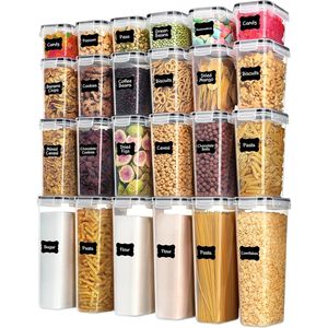 24-Piece BPA-Free <b>Plastic</b> <b>Kitchen</b> Canister Set for Cereal Flour Sugar & Dry Food Storage with 24 Labels - Product Image 1
