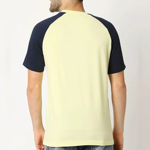 Camiseta de Manga Raglán para Hombre, Amarillo Claro, Azul Marino, Cuello Redondo, Corte Regular, Informal, de Jersey de Algodón Transpirable, Color Sólido, Manga Corta - Product Image 3
