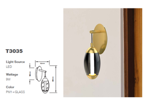 Lámpara de Pared Lumetal 9W 31.87 Lm/w IP20 AC 120V LED Moderna con Control de Botón para Interiores, Cristal Central + Metal 3000K (Blanco Cálido) - Product Image 2