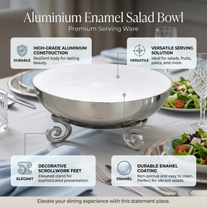 Ensaladera de aluminio esmaltado |   Tazón para Servir con Revestimiento de Esmalte Duradero |   Tazón Metálico para Cocina, Mesa de Comedor, Tazón para Mezclar Ensaladas de Frutas - Product Image 5