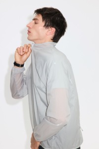 Men's Light Gray <b>Racer</b> <b>Jacket</b> Zipper Closure Stand Collar Sporty Style Quick Dry Polyester Material Spring Wear - Product Image 3