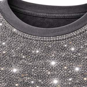 Nouveaux T-shirts personnalisés en strass, couleur noire unie, T-shirts avec logo de marque personnalisé, T-shirts en strass lourds pour hommes - Product Image 6