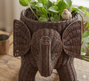 Panier de rangement en rotin fait main en forme d'éléphant, écologique, en osier, organisateur de jouets, décoration pour la maison, pot de fleurs ou de fruits - Product Image 2