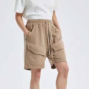Shorts en coton molletonné vintage pour hommes, coupe brute, style délavé, pour l'été, avec cordon de serrage, pour femmes, coupe jogger - Product Image 2