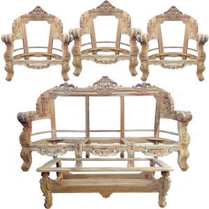 Bộ khung ghế <span class=keywords><strong>sofa</strong></span> chưa hoàn thiện bằng gỗ tếch chạm khắc thủ công kiểu châu Âu, dành cho khách sạn, phòng khách, 9 món - Product Image 1
