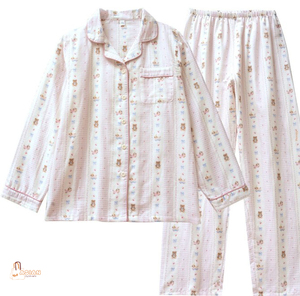 Women's Pink <b>Waffle</b> Cotton Pajamas Cartoon Print Long Sleeve Full Length Soft Cozy Sleepwear Spring Season - Product Image 2