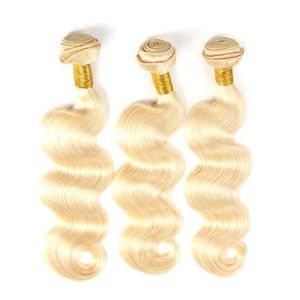 Extensions à bandes adhésives en cheveux humains indiens vierges blonds, ondulés, double tirage, Remy, double trame, tissage en vrac fait à la machine, 3 paquets - Product Image 3