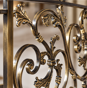 Rampe en métal bronze ornée avec des balustres décoratifs à motifs floraux pour escaliers et intérieurs de balcons de luxe - Product Image 2