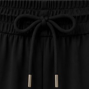 <b>Black</b> <b>Women</b> Running <b>Shorts</b> With Teal Piping Polyester Quick Dry Elastic Waist Drawstring Gym Fitness Activewear <b>Shorts</b> Supplier - Product Image 3