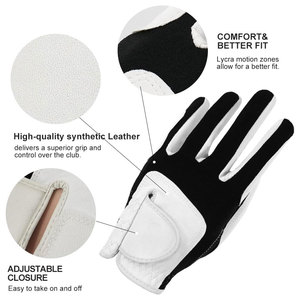 Gants de golf pour hommes, main gauche, pour golfeurs droitiers, cuir synthétique avec fermeture réglable en fibre, noir et blanc - Product Image 2