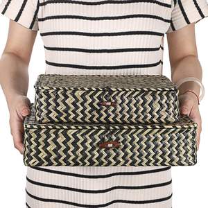 Ensemble de 2 paniers de rangement tressés en jonc de mer rustique, écologiques et de haute qualité, avec couvercle, collection Printemps, couleur personnalisable, multi-usages - Product Image 5