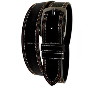 Cinturón informal de cuero de lujo negro duradero con costuras blancas y rojas hecho a medida para hombres y mujeres de Fabricante Mayorista - Product Image 5