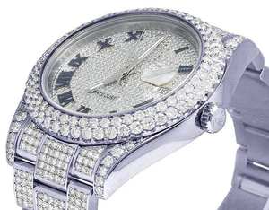 Montre BOJ R.O.L.E.X.06 pour homme, chiffres romains, entièrement sertie de moissanite, luxe, mode, quartz analogique, acier, 41 mm, 3 ATM, résistante à l'eau, style hip-hop - Product Image 2