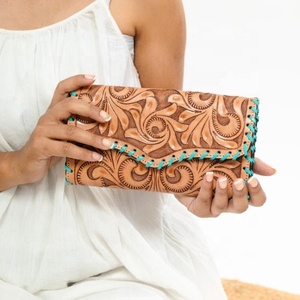 La más nueva cartera occidental de girasol de cuero con herramientas a mano, Cartera de mano de cuero genuino, Cartera de teléfono y tarjeta de crédito de piel de vaca personalizada para mujer - Product Image 2