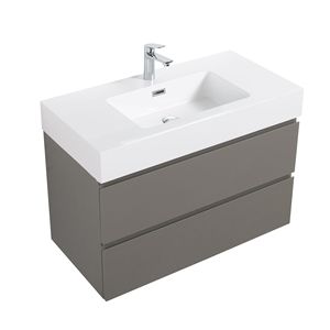 Mobile da Bagno Alice 36\" Grigio con Ampio Spazio di Archiviazione, Design Sospeso Moderno, Lavabo Bianco Integrato e Rubinetto - Product Image 4