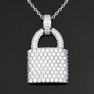 Pendentif Cadenas Iced Out en Argent 925 Plaqué Rhodium, Micro-Pavé de Diamants Ronds, Charme de Luxe Unisexe pour Usage Quotidien - Product Image 1