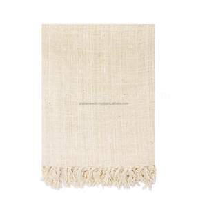 Manta artesanal de algodón suave con diseño de rayas de bloque de Color Natural y borde con flecos, manta artesanal, Exportación de India - Product Image 4